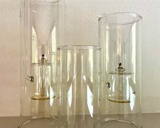 3 Varying Sizes of Blown Glass Oil Lamps