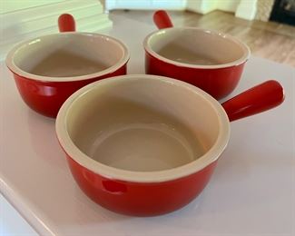 3 Red Le Creuset Soup Bowls