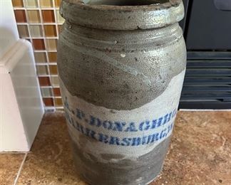 19th Century Donaghho Cobalt Stenciled Stoneware Crock