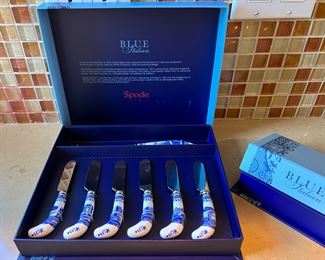 Set of 6 Spode Blue Italian Cheese Knives