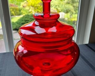 Ruby Blown Glass Candy Dish with Lid
