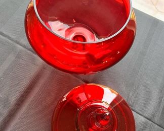 Ruby Blown Glass Candy Dish with Lid