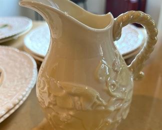 Porcelain Irish Belleek, Embossed Ivy and Berries Pitcher