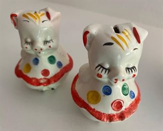 2 Bisque Pottery Polka Dot Piggy Banks