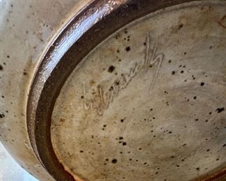 Brown and Cream Colored Stoneware/Pottery Bowl with Lid