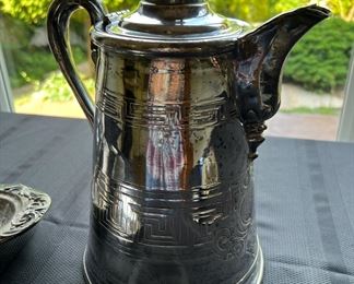 Silverplate Embossed Pitcher with Swan Top