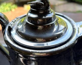 Silverplate Embossed Pitcher with Swan Top