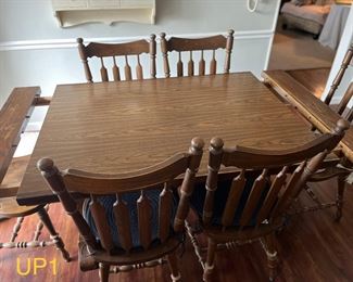 01 Kitchen Table With 2 Leaves, 6 Chairs