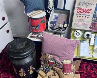 July Red, White And Blue Lot Including Vintage Cannister, Decor And Chair