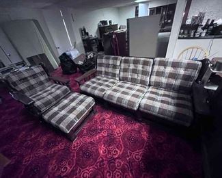 Sofa Set loveseat, ottoman and couch Upholstered with Walnut Wood Base