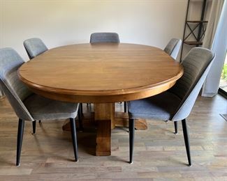 Dining Table with 6 Gray Upholstered Chairs