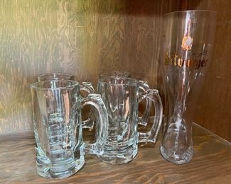Set of 4 Glass Beer Steins, Bitburger German Beer Glass