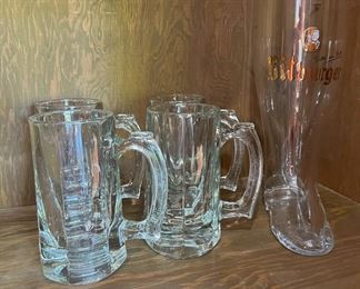 Set of 4 Glass Beer Steins, Bitburger German Beer Glass