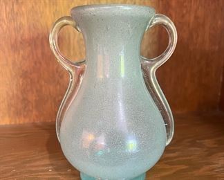 Blown Glass Irridescant Vase with Handles