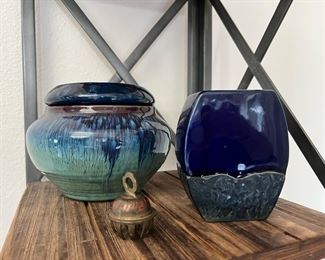 Blue and Green Ceramic Pottery Urn