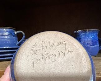 Blue Glazed Ceramic Pottery Dinnerware Set - Service for 4