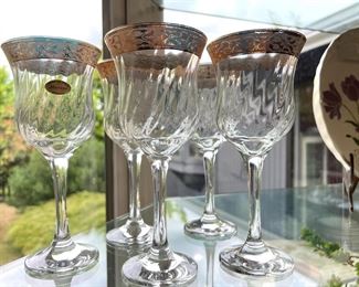 Set of Murano Wine Glasses with Gold Rim