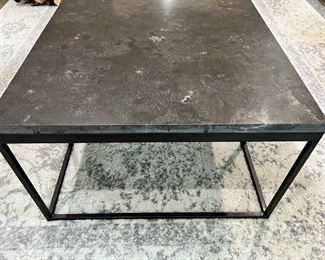 Black Metal and Stone Top Coffee Table