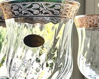 Set of Murano Wine Glasses with Gold Rim