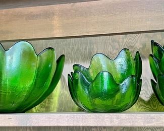 Set of 6 Green MCM Lotus Bowls