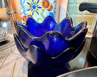 2 Cobalt Lotus Bowls