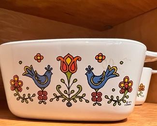 1970s Corning Blue Bird Country Festival Casserole Dish