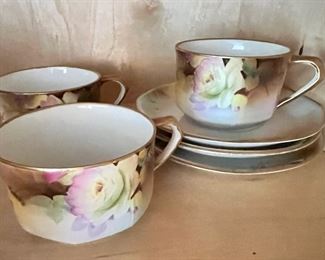 Set of 3 Hand Painted Nippon Teacups and Saucers