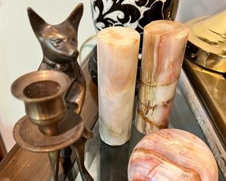Three Fire Onyx Candle Holders, Bronze Fox Themed Candle Holder