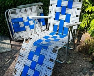 Two Sunbeam Webbed Aluminum Folding Chaise Lounge Lawn Chair