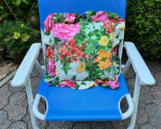 Blue Beach Chair, Floral Outdoor Pillow