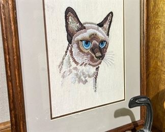 Framed Needlepoint Siamese Cat
