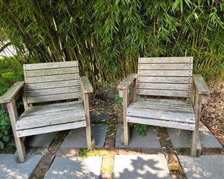 Two Wood Outdoor Arm Chairs
