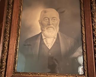 Antique Charcoal Portrait with Ornately Carved Wood Frame