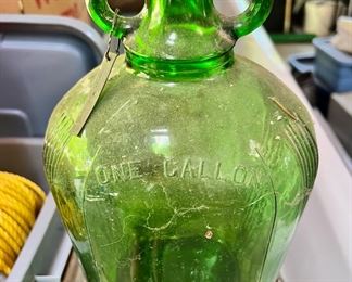 One Gallon Green Glass Jug with Lid