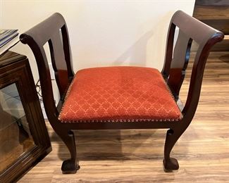 Red Upholstered Chippendale Stool