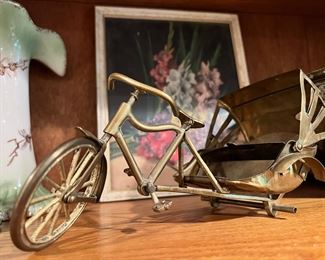 Brass Bicycle with Carriage Figurine