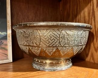 Tin and Copper Engraved Bowl