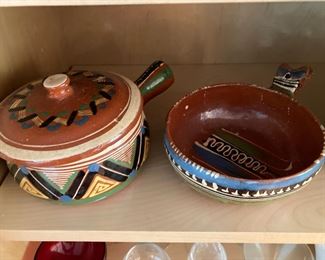 2 Mexican Pottery Bowls with Handle