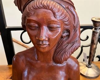 Wood Carved Balinese Woman Statue