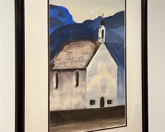 Framed and Matted Church Painting