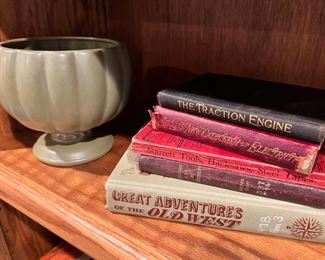 Assortment of Vintage Hard Back Books, Floraline Pottery Vase - 492 - Made in USA