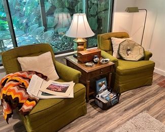 Pair of Green Upholstered Woodmark Originals Arm Chairs