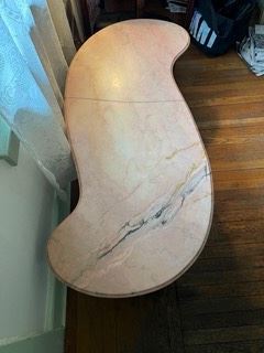 Mid Century Pink Marble Coffee Table, 55"x26"