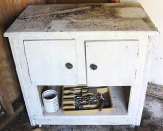 44 - Wood Cabinet with Contents 31" x 20" x 30"
