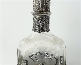 Fine Storck & Sinsheimer German 800 Silver Overlay Etched Glass Decanter
