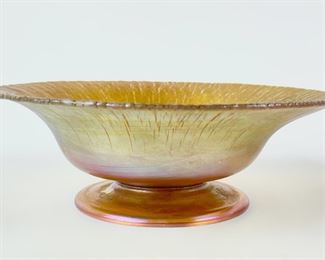 Fantastic Signed Louis Comfort Tiffany Favrile Footed Iridescent 6Ó Footed Bowl
