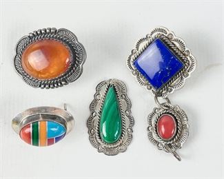 14 Grams Fine Native American Sterling Silver Malachite, Lapis Lazuli, Coral, Turquoise Jewelry
