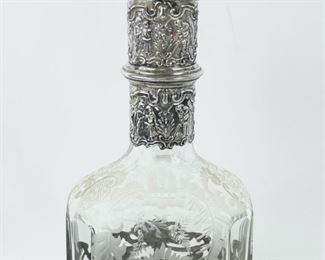 Fine Storck & Sinsheimer German 800 Silver Overlay Etched Glass Decanter
