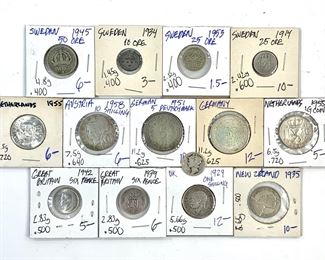 Assorted Silver Swedish, German, Austrian, Dutch, British, Kiwi, & American Coins

