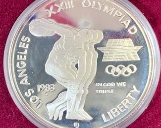US 1984 Los Angeles Olympics Colesium Commemorative Silver Dollar Proof

